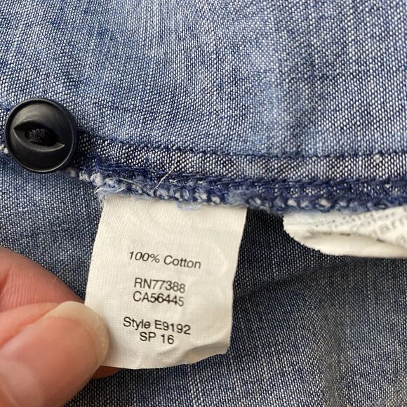 Madewell Button Front Shirt Dress Frayed Hem Denim Chambray pockets Size XXS - Picture 5 of 7